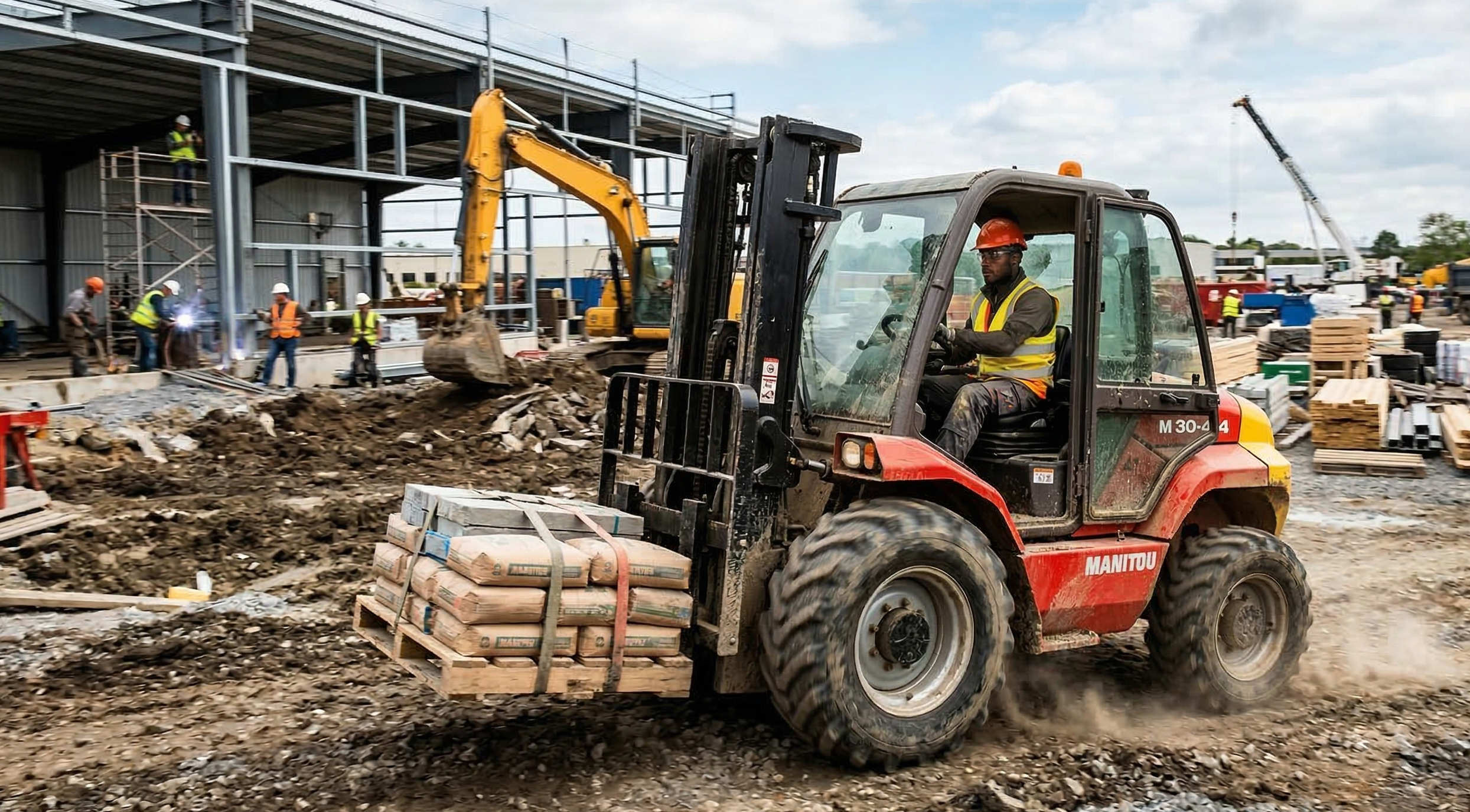 chariot élévateur tout terrain 5 tonnes sur terrain accidenté