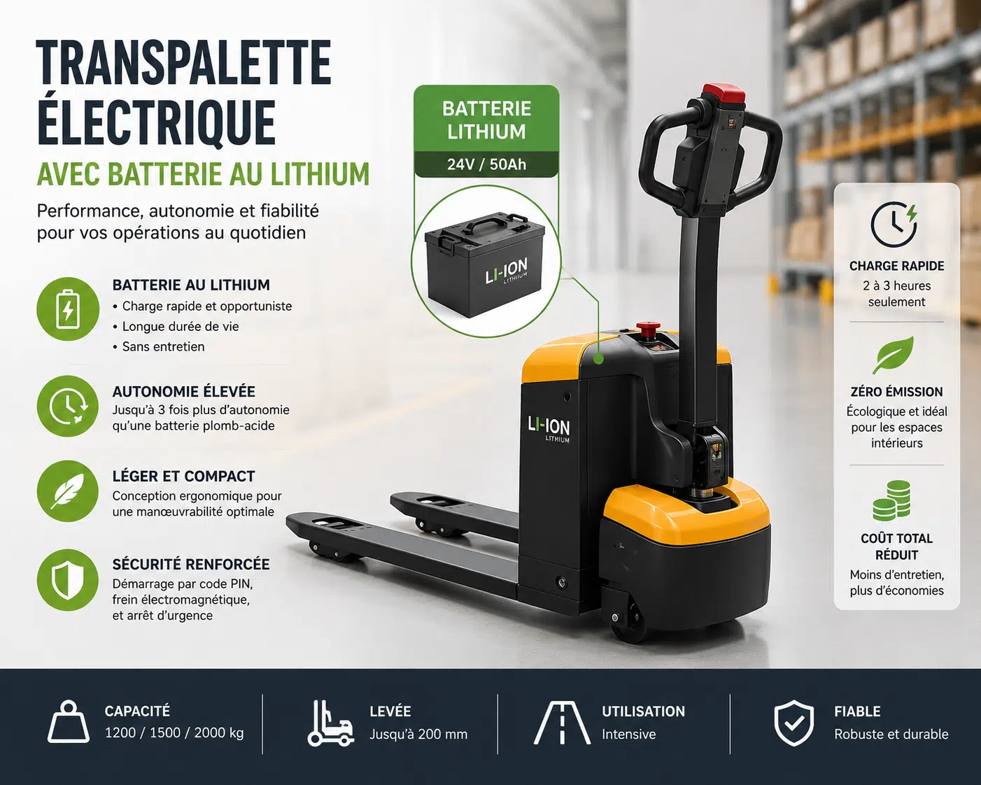 transpalette électrique avec batterie au lithium